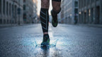 Vidéo : manchons de compression pour mollets en course à pied en ville à l'aube