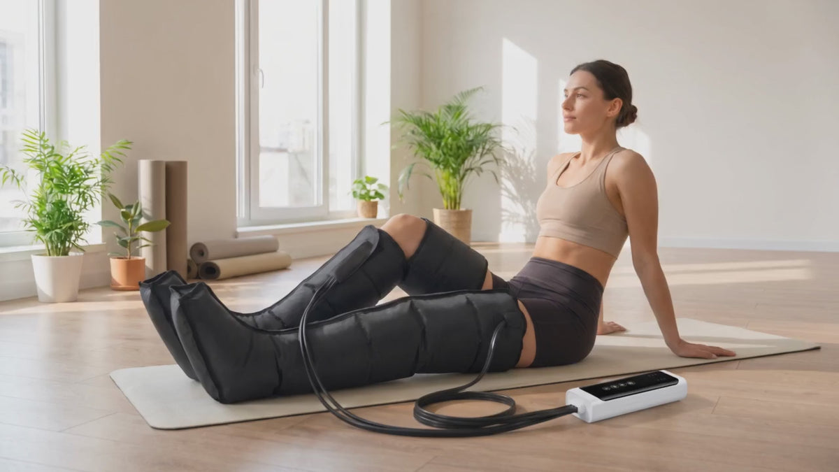 Vidéo : bottes de massage à pression d'air dans un studio de yoga