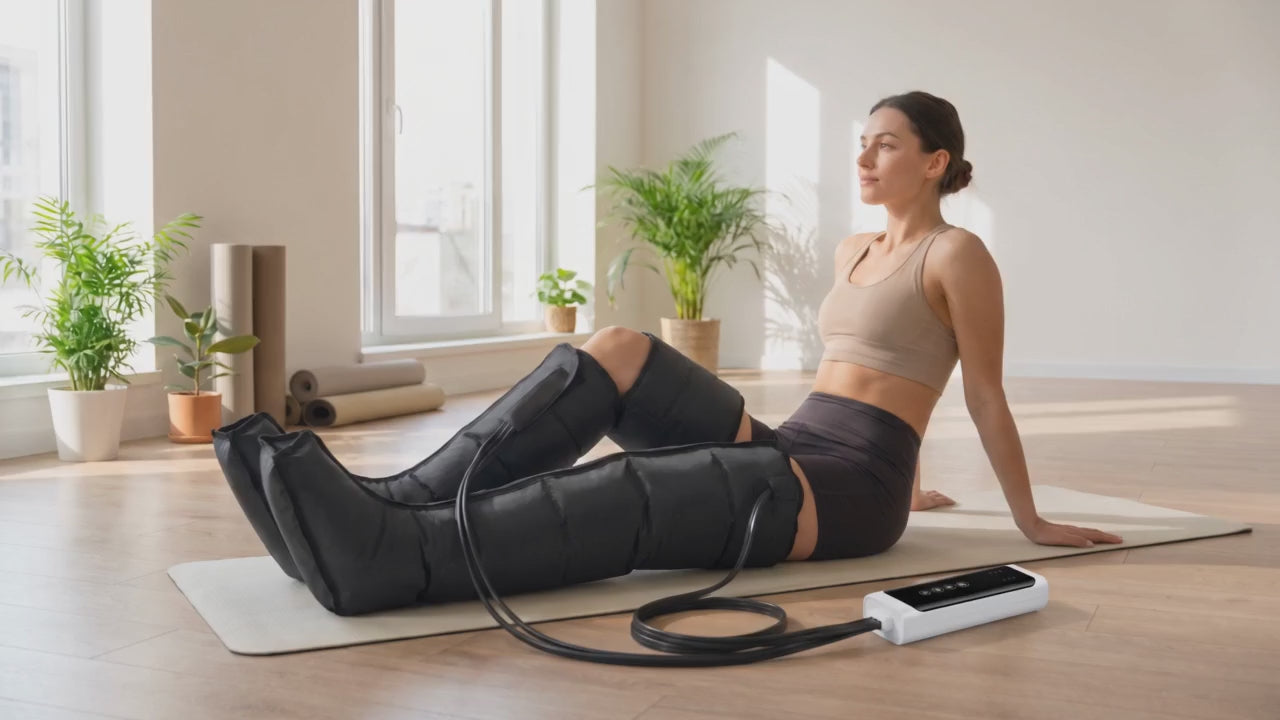 Vidéo : bottes de massage à pression d'air dans un studio de yoga